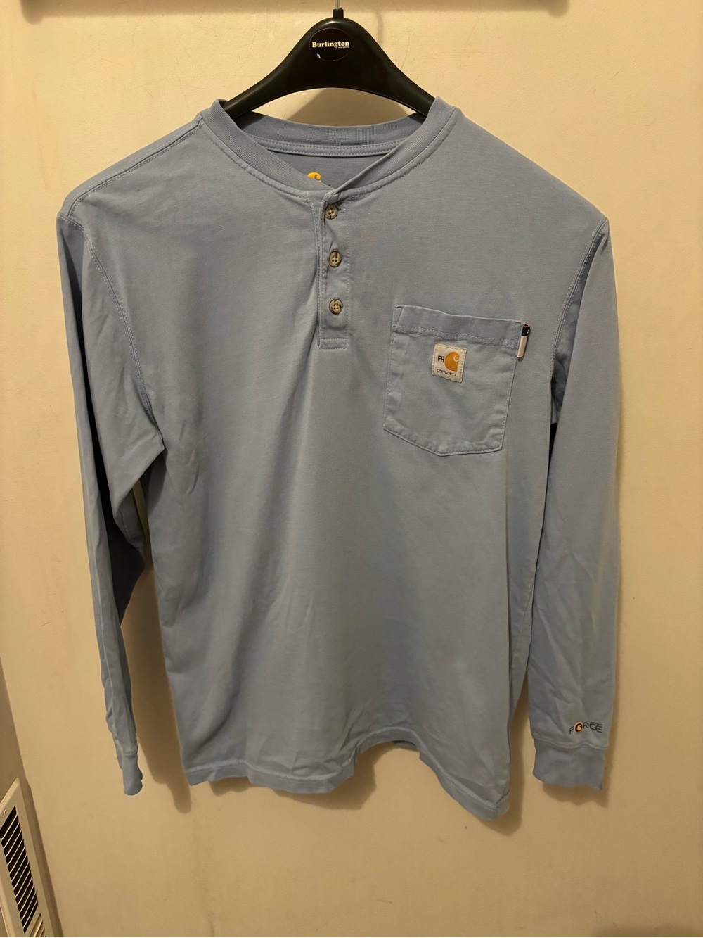 Carhartt FR Force Henley Shirt Mens Small Light Blue Long Sleeve CAT 2 2112 Work